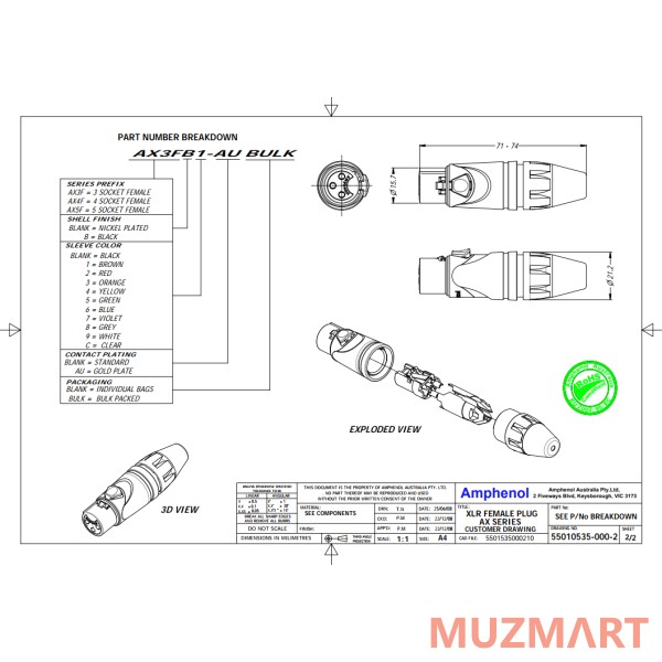 Amphenol AX5F Разъем XLR кабельный мама, 5 контактов