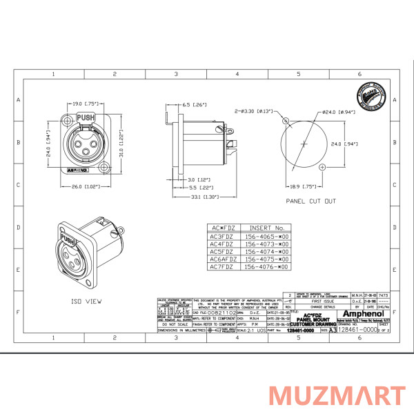 Amphenol AC3FDZ Разъем XLR панельный мама